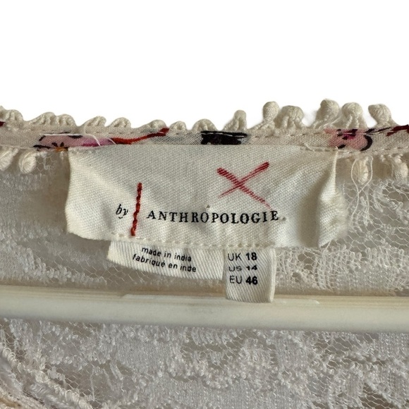 Anthropologie Puff-Sleeved Floral Lace Button Down Top, Size 14 - Picture 8 of 12